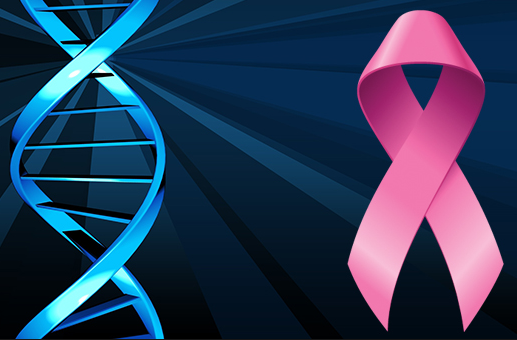 dna strand and breast cancer ribbon graphic