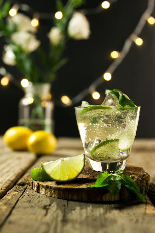 drink in glass cup with lime
